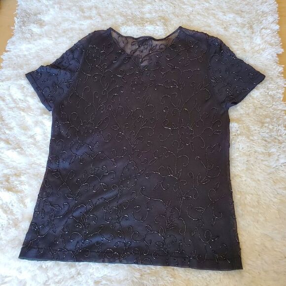 Oscar by Oscar de la Renta Embellished Black Top Size Large - Picture 3 of 7